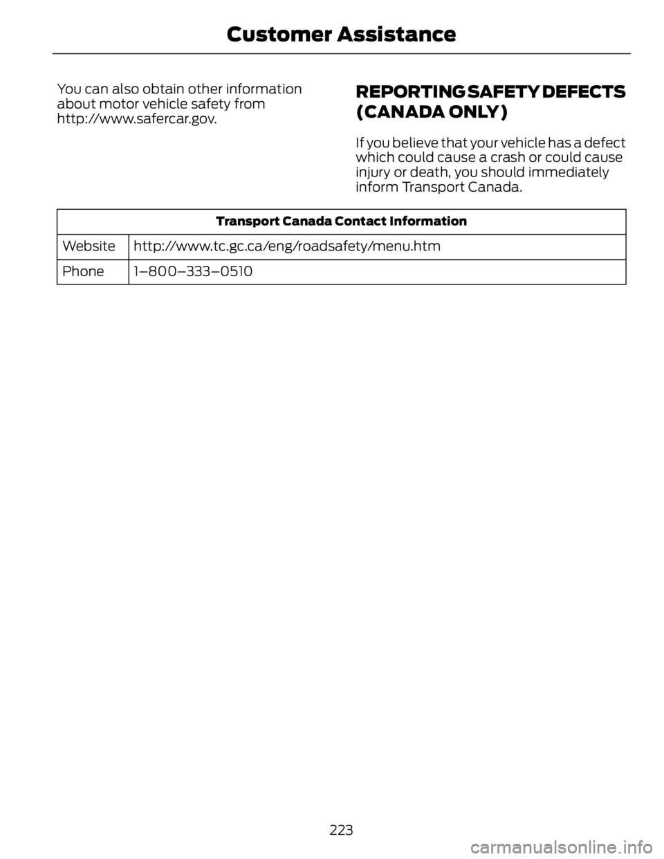 FORD FUSION HYBRID 2014 Owners Manual You can also obtain other information
about motor vehicle safety from
http://www.safercar.gov.
REPORTING SAFETY DEFECTS
(CANADA ONLY) If you believe that your vehicle has a defect
which could cause a FORD FUSION HYBRID 2014 Owners Manual You can also obtain other information
about motor vehicle safety from
http://www.safercar.gov.
REPORTING SAFETY DEFECTS
(CANADA ONLY) If you believe that your vehicle has a defect
which could cause a