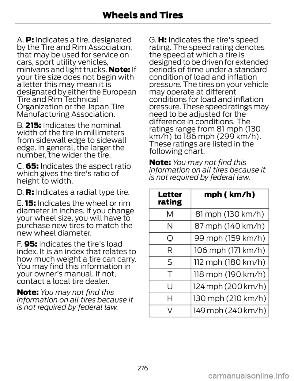 FORD FUSION HYBRID 2014 Owners Manual A. P: Indicates a tire, designated
by the Tire and Rim Association,
that may be used for service on
cars, sport utility vehicles,
minivans and light trucks. Note: If
your tire size does not begin wi FORD FUSION HYBRID 2014 Owners Manual A. P: Indicates a tire, designated
by the Tire and Rim Association,
that may be used for service on
cars, sport utility vehicles,
minivans and light trucks. Note: If
your tire size does not begin wi
