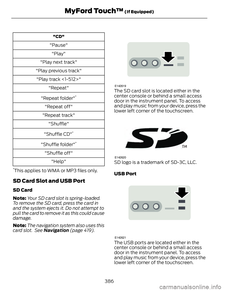 FORD FUSION HYBRID 2014 Owners Manual "CD"
"Pause"
"Play"
"Play next track"
"Play previous track"
"Play track <1-512>"
"Repeat"
"Repeat folder" *
"Repeat off"
"Re FORD FUSION HYBRID 2014 Owners Manual "CD"
"Pause"
"Play"
"Play next track"
"Play previous track"
"Play track <1-512>"
"Repeat"
"Repeat folder" *
"Repeat off"
"Re