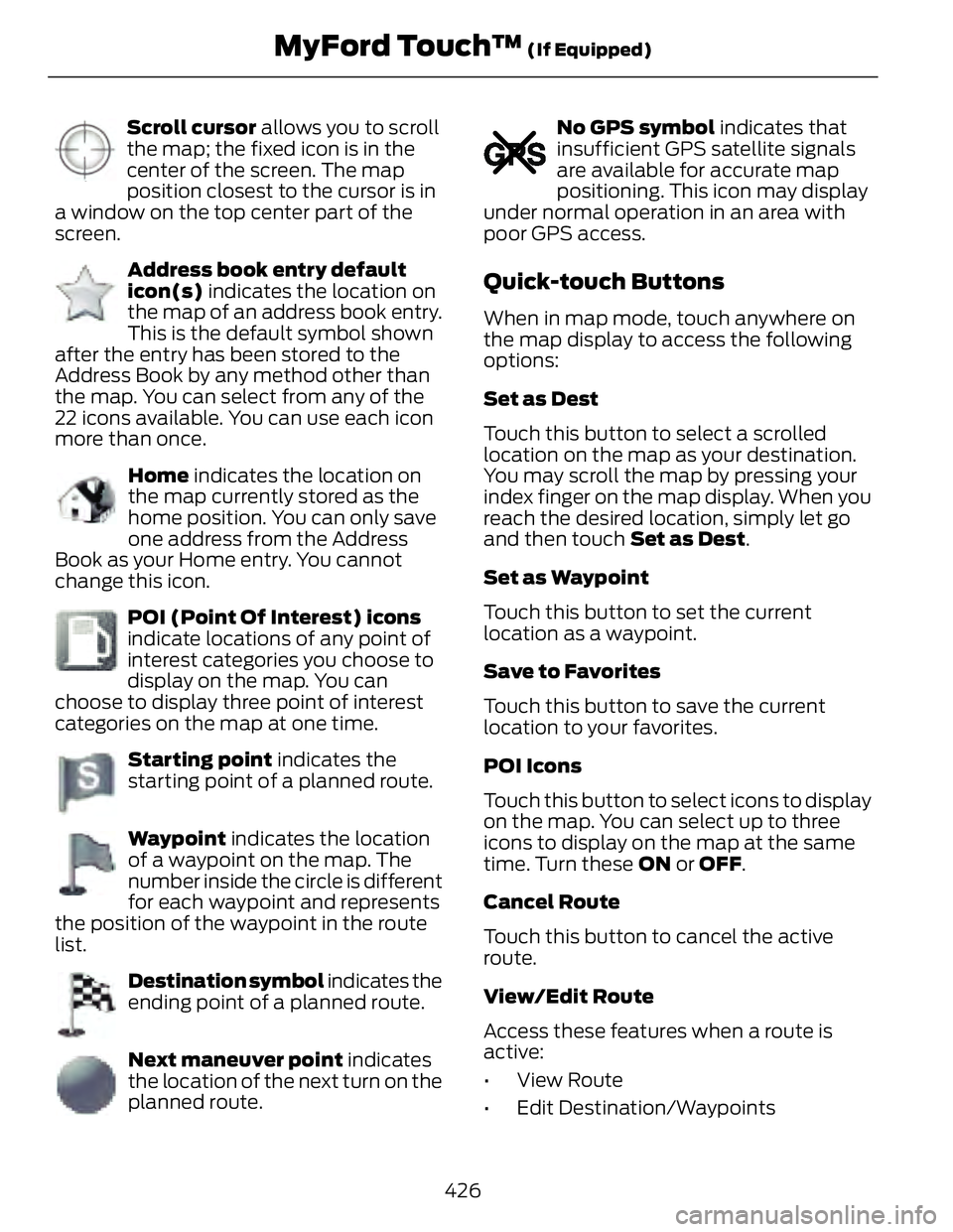 FORD FUSION HYBRID 2014  Owners Manual E142647
Scroll cursor  allows you to scroll
the map; the fixed icon is in the
center of the screen. The map
position closest to the cursor is in
a window on the top center part of the
screen. E142648

