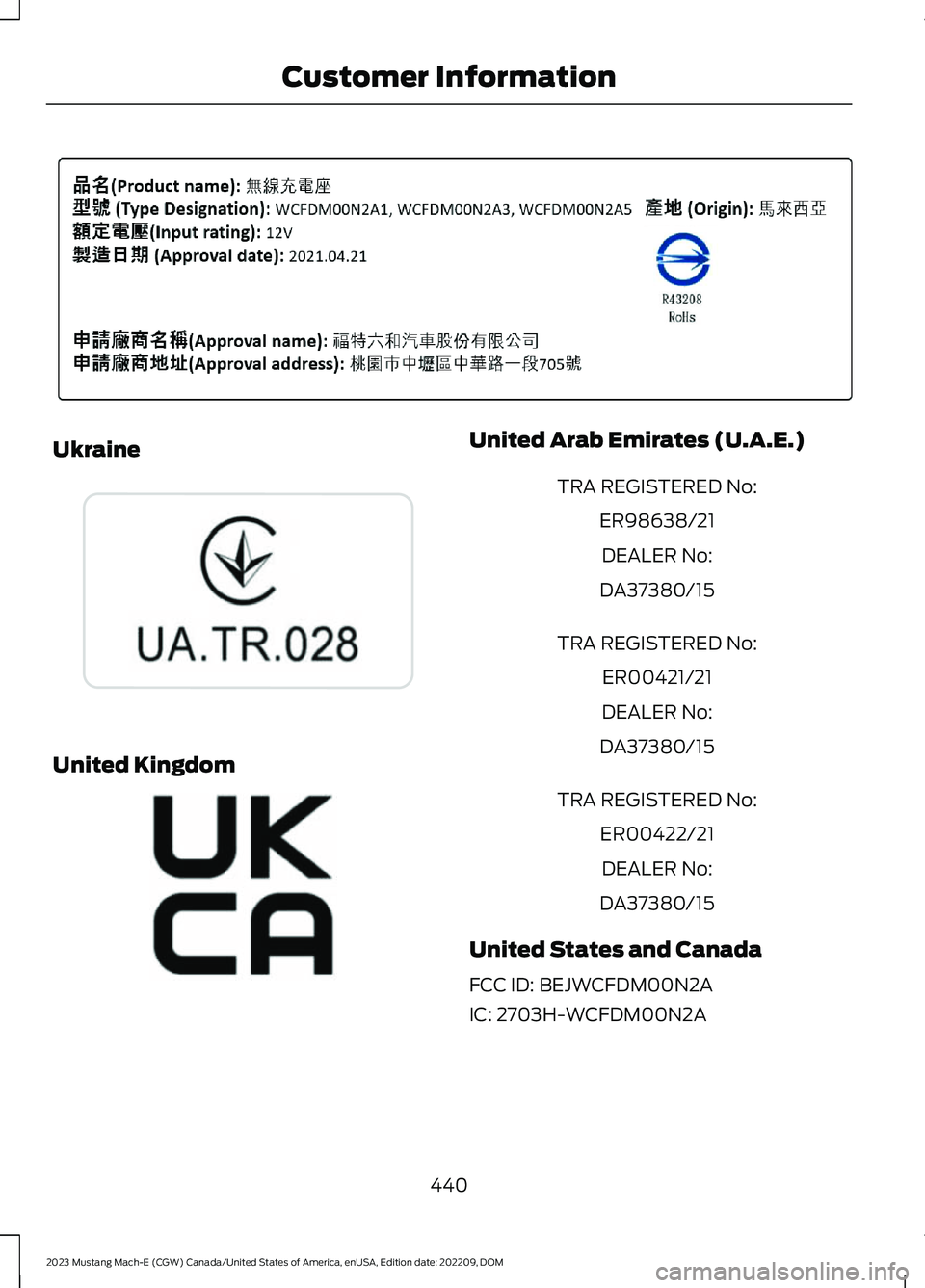 FORD MUSTANG MACH E 2023 Owners Manual Ukraine
United Kingdom
United Arab Emirates (U.A.E.)
TRA REGISTERED No:
ER98638/21
DEALER No:
DA37380/15
TRA REGISTERED No:
ER00421/21
DEALER No:
DA37380/15
TRA REGISTERED No:
ER00422/21
DEALER No:
DA FORD MUSTANG MACH E 2023 Owners Manual Ukraine
United Kingdom
United Arab Emirates (U.A.E.)
TRA REGISTERED No:
ER98638/21
DEALER No:
DA37380/15
TRA REGISTERED No:
ER00421/21
DEALER No:
DA37380/15
TRA REGISTERED No:
ER00422/21
DEALER No:
DA