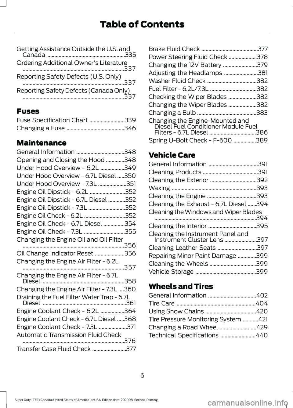 FORD SUPER DUTY 2021  Owners Manual Getting Assistance Outside the U.S. and
Canada .......................................................335
Ordering Additional Owner's Literature ...................................................