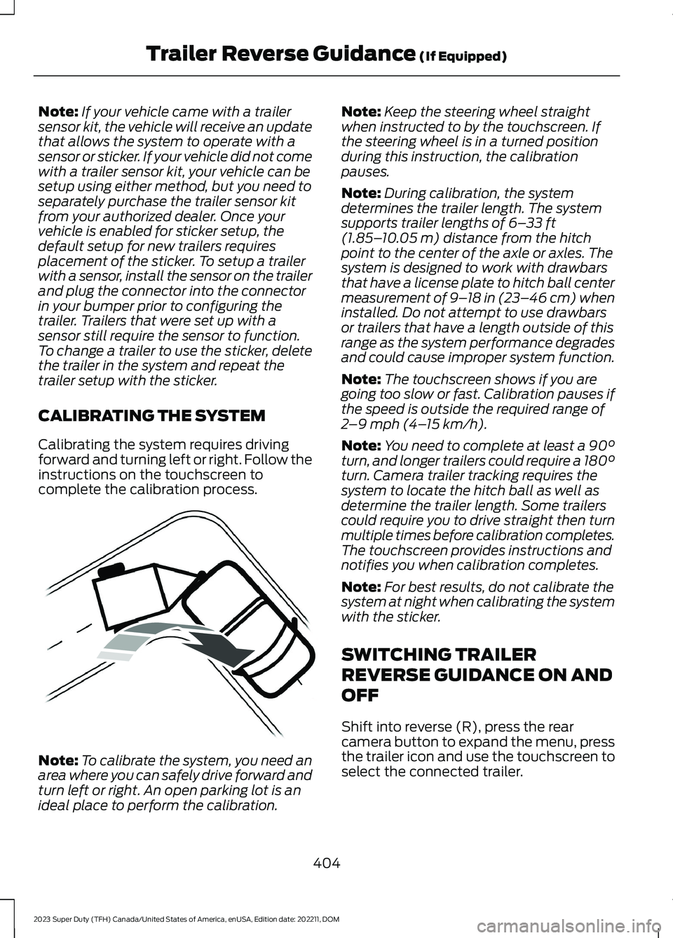 FORD SUPER DUTY 2023 Manual PDF Note:If your vehicle came with a trailersensor kit, the vehicle will receive an updatethat allows the system to operate with asensor or sticker. If your vehicle did not comewith a trailer sensor kit, FORD SUPER DUTY 2023 Manual PDF Note:If your vehicle came with a trailersensor kit, the vehicle will receive an updatethat allows the system to operate with asensor or sticker. If your vehicle did not comewith a trailer sensor kit,