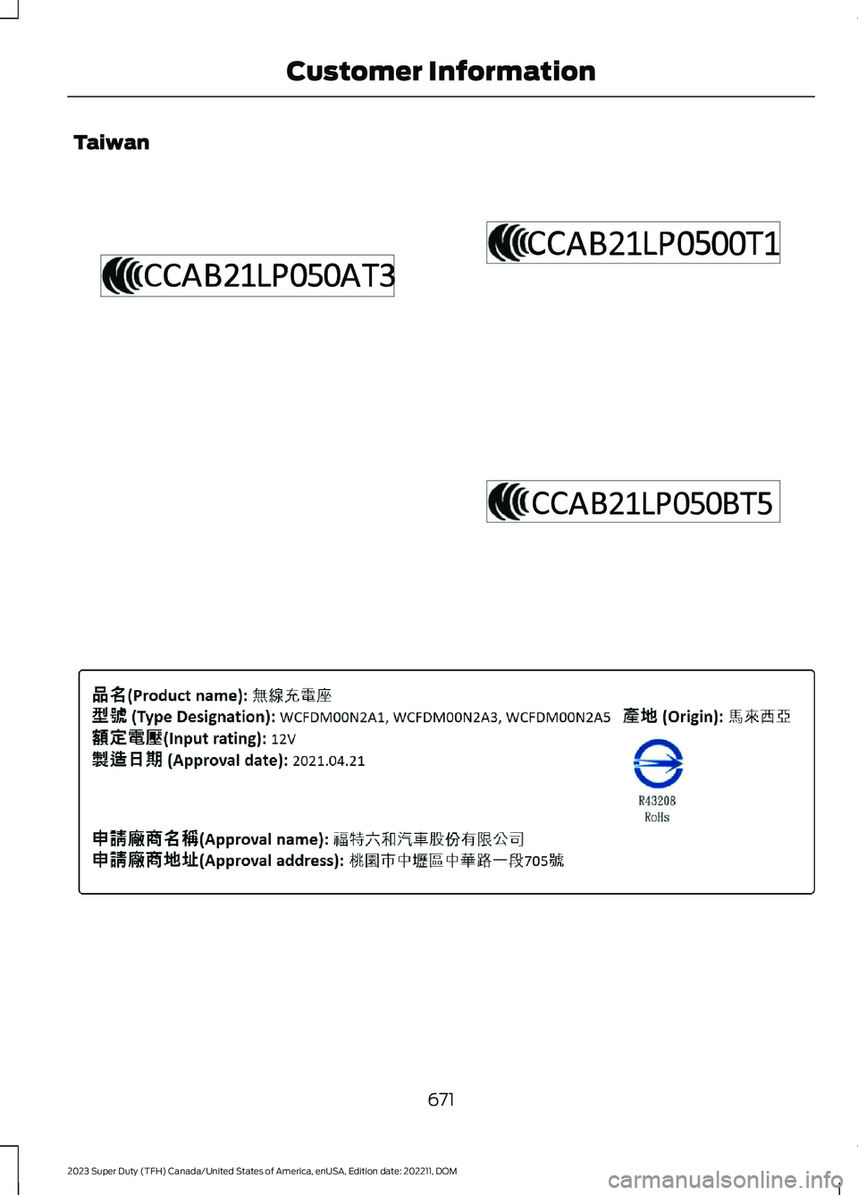 FORD SUPER DUTY 2023 Owners Manual Taiwan
671
2023 Super Duty (TFH) Canada/United States of America, enUSA, Edition date: 202211, DOMCustomer InformationE364769 E364770 E364771 E390486 FORD SUPER DUTY 2023 Owners Manual Taiwan
671
2023 Super Duty (TFH) Canada/United States of America, enUSA, Edition date: 202211, DOMCustomer InformationE364769 E364770 E364771 E390486