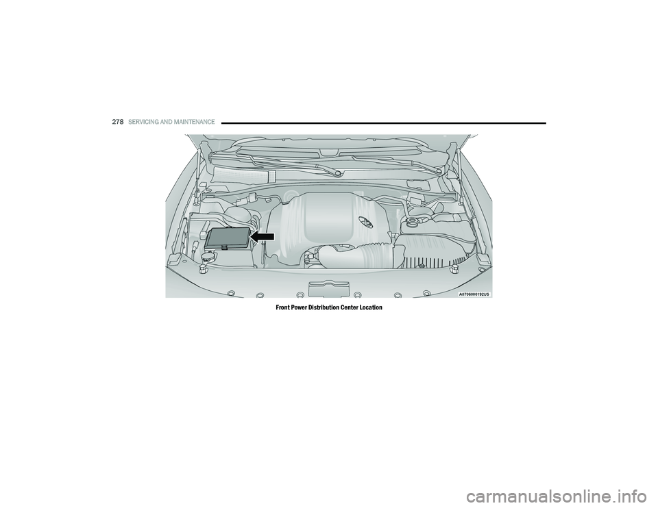 DODGE CHALLENGER 2022 Owners Manual
278SERVICING AND MAINTENANCE
Front Power Distribution Center Location
22_LA_OM_EN_USC_t.book Page 278 DODGE CHALLENGER 2022 Owners Manual
278SERVICING AND MAINTENANCE
Front Power Distribution Center Location
22_LA_OM_EN_USC_t.book Page 278