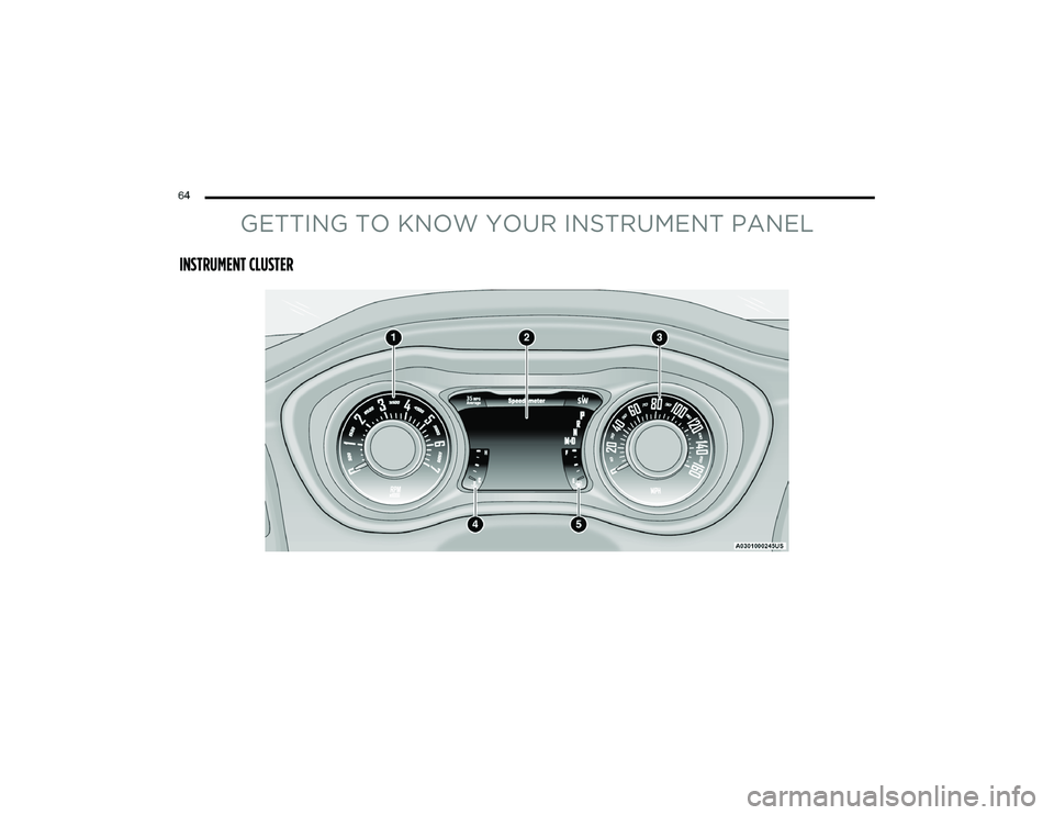 DODGE CHALLENGER 2022 Repair Manual
64
GETTING TO KNOW YOUR INSTRUMENT PANEL
INSTRUMENT CLUSTER
22_LA_OM_EN_USC_t.book Page 64 DODGE CHALLENGER 2022 Repair Manual
64
GETTING TO KNOW YOUR INSTRUMENT PANEL
INSTRUMENT CLUSTER
22_LA_OM_EN_USC_t.book Page 64