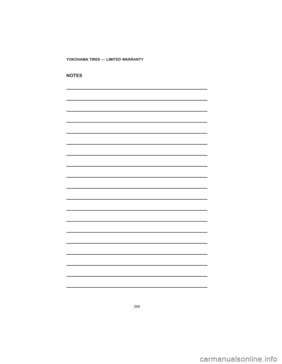 DODGE DURANGO 2020 Vehicle Warranty NOTES
YOKOHAMA TIRES — LIMITED WARRANTY268 DODGE DURANGO 2020 Vehicle Warranty NOTES
YOKOHAMA TIRES — LIMITED WARRANTY268