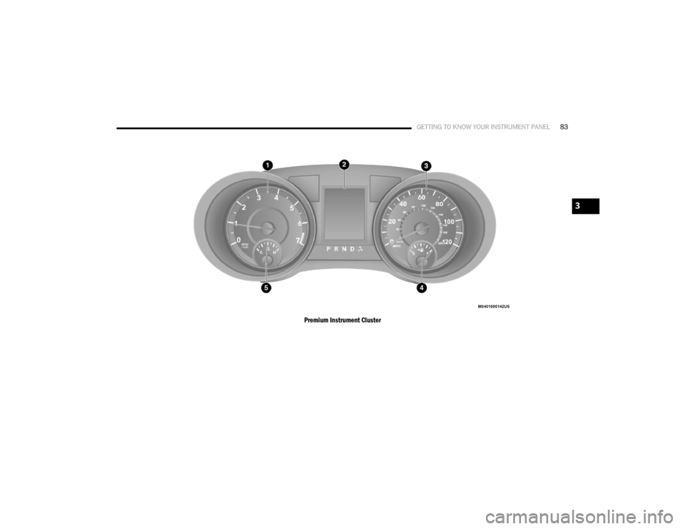 DODGE GRAND CARAVAN 2020 Manual Online
GETTING TO KNOW YOUR INSTRUMENT PANEL83
Premium Instrument Cluster
3
20_RT_OM_EN_USC_t.book Page 83 DODGE GRAND CARAVAN 2020 Manual Online
GETTING TO KNOW YOUR INSTRUMENT PANEL83
Premium Instrument Cluster
3
20_RT_OM_EN_USC_t.book Page 83