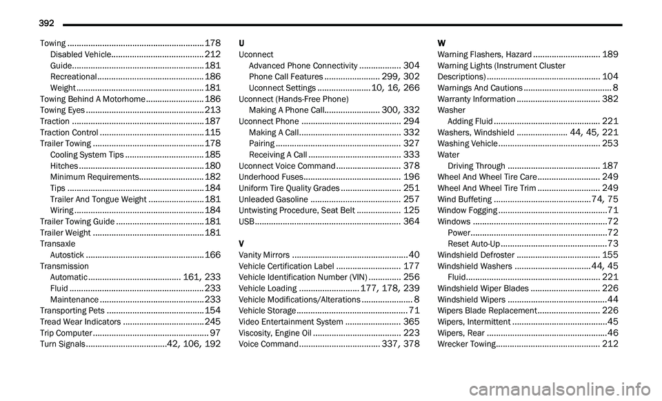 DODGE JOURNEY 2020 Owners Manual
392
Towing...........................................................178Disabled Vehicle........................................212Guide.........................................................18 DODGE JOURNEY 2020 Owners Manual
392
Towing...........................................................178Disabled Vehicle........................................212Guide.........................................................18