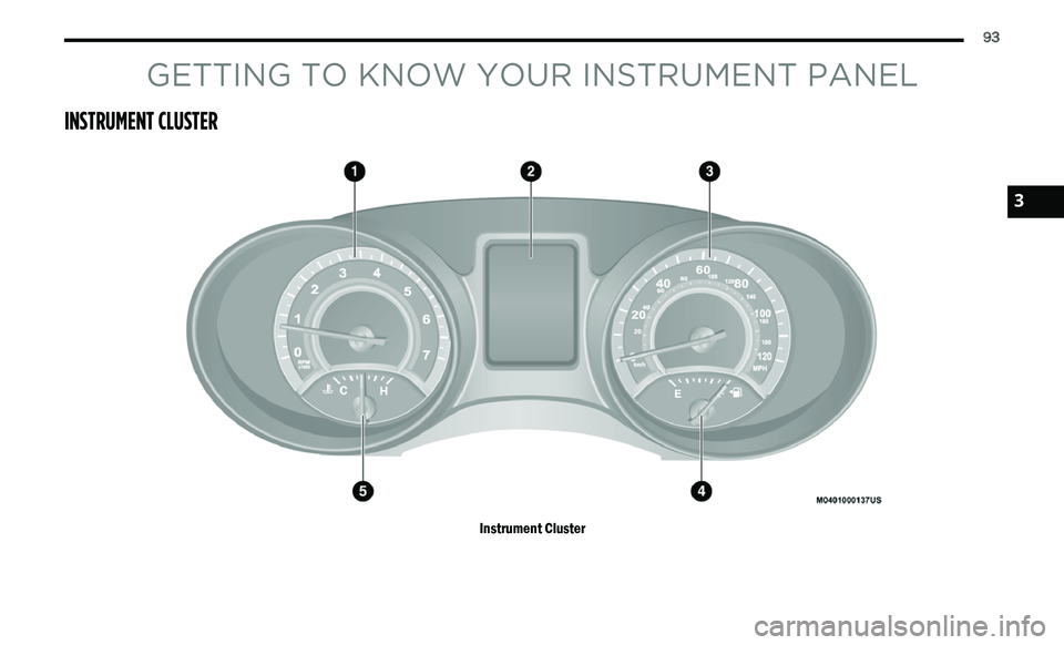DODGE JOURNEY 2020 Owners Manual
93
GETTING TO KNOW YOUR INSTRUMENT PANEL
INSTRUMENT CLUSTER
Instrument Cluster
3 DODGE JOURNEY 2020 Owners Manual
93
GETTING TO KNOW YOUR INSTRUMENT PANEL
INSTRUMENT CLUSTER
Instrument Cluster
3