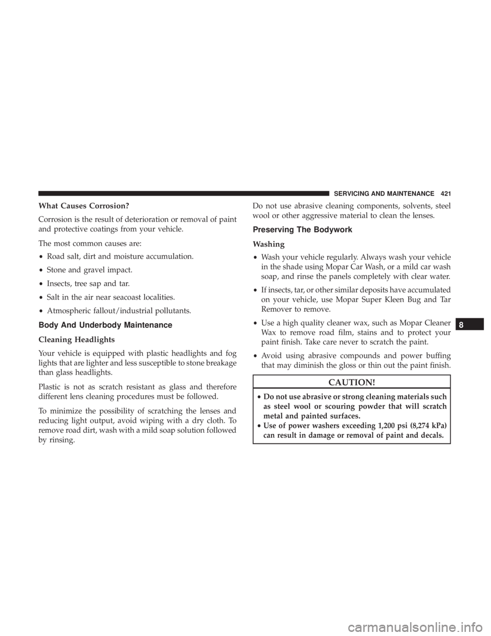 DODGE CHARGER 2019  Owners Manual What Causes Corrosion?
Corrosion is the result of deterioration or removal of paint
and protective coatings from your vehicle.
The most common causes are:
•Road salt, dirt and moisture accumulation.