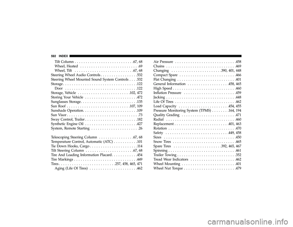 DODGE DURANGO 2019 Owners Guide Tilt Column.......................... .67, 68
Wheel, Heated ...........................69
Wheel, Tilt .......................... .67, 68
Steering Wheel Audio Controls .................532
Steering Whe DODGE DURANGO 2019 Owners Guide Tilt Column.......................... .67, 68
Wheel, Heated ...........................69
Wheel, Tilt .......................... .67, 68
Steering Wheel Audio Controls .................532
Steering Whe