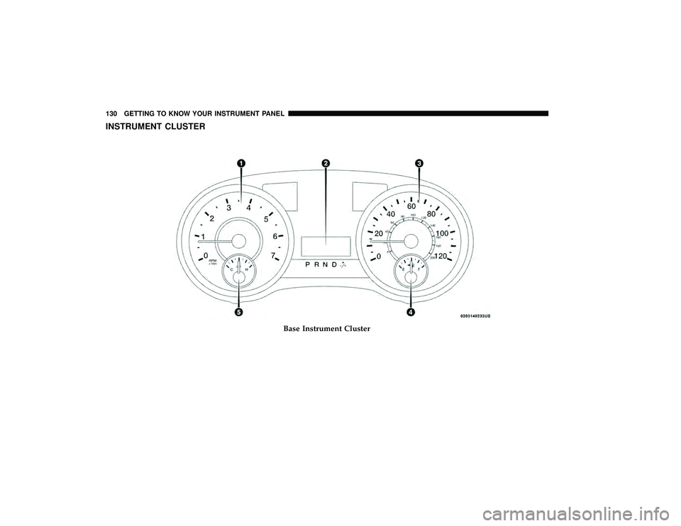 DODGE GRAND CARAVAN 2019  Owners Manual INSTRUMENT CLUSTER
Base Instrument Cluster
130 GETTING TO KNOW YOUR INSTRUMENT PANEL 