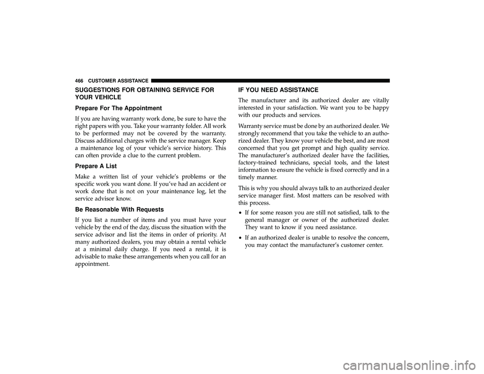 DODGE GRAND CARAVAN 2019  Owners Manual SUGGESTIONS FOR OBTAINING SERVICE FOR
YOUR VEHICLE
Prepare For The Appointment
If you are having warranty work done, be sure to have the
right papers with you. Take your warranty folder. All work
to b