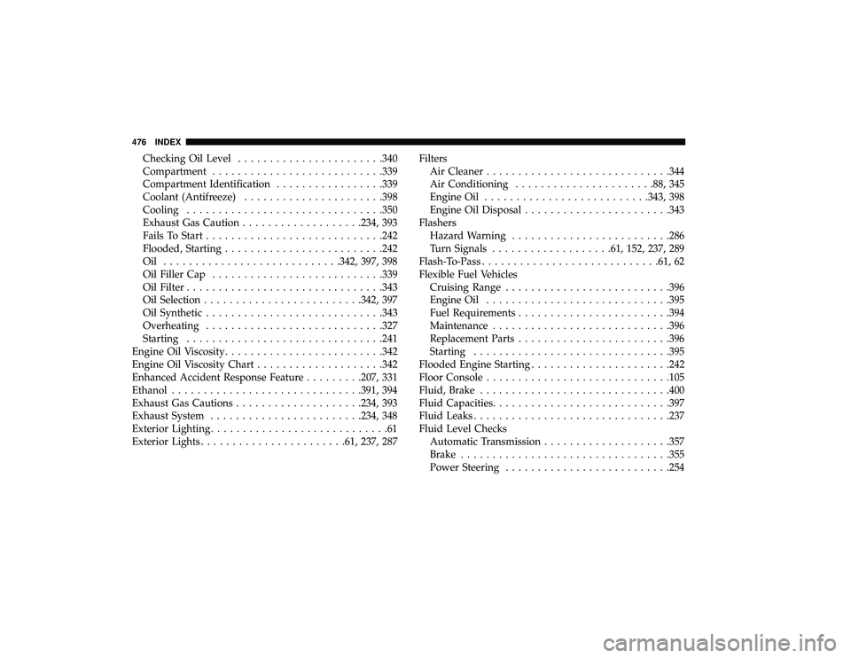 DODGE GRAND CARAVAN 2019  Owners Manual Checking Oil Level...................... .340
Compartment .......................... .339
Compartment Identification .................339
Coolant (Antifreeze) ..................... .398
Cooling ......