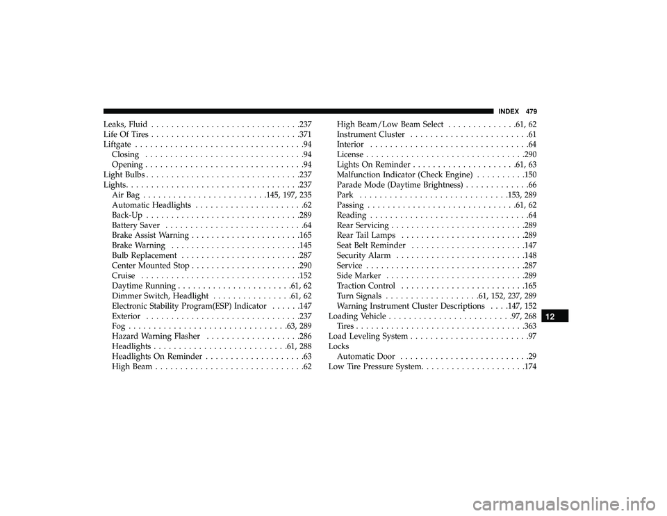 DODGE GRAND CARAVAN 2019 Owners Manual Leaks, Fluid............................. .237
Life Of Tires ............................. .371
Liftgate ..................................94
Closing ................................94
Opening ....... DODGE GRAND CARAVAN 2019 Owners Manual Leaks, Fluid............................. .237
Life Of Tires ............................. .371
Liftgate ..................................94
Closing ................................94
Opening .......