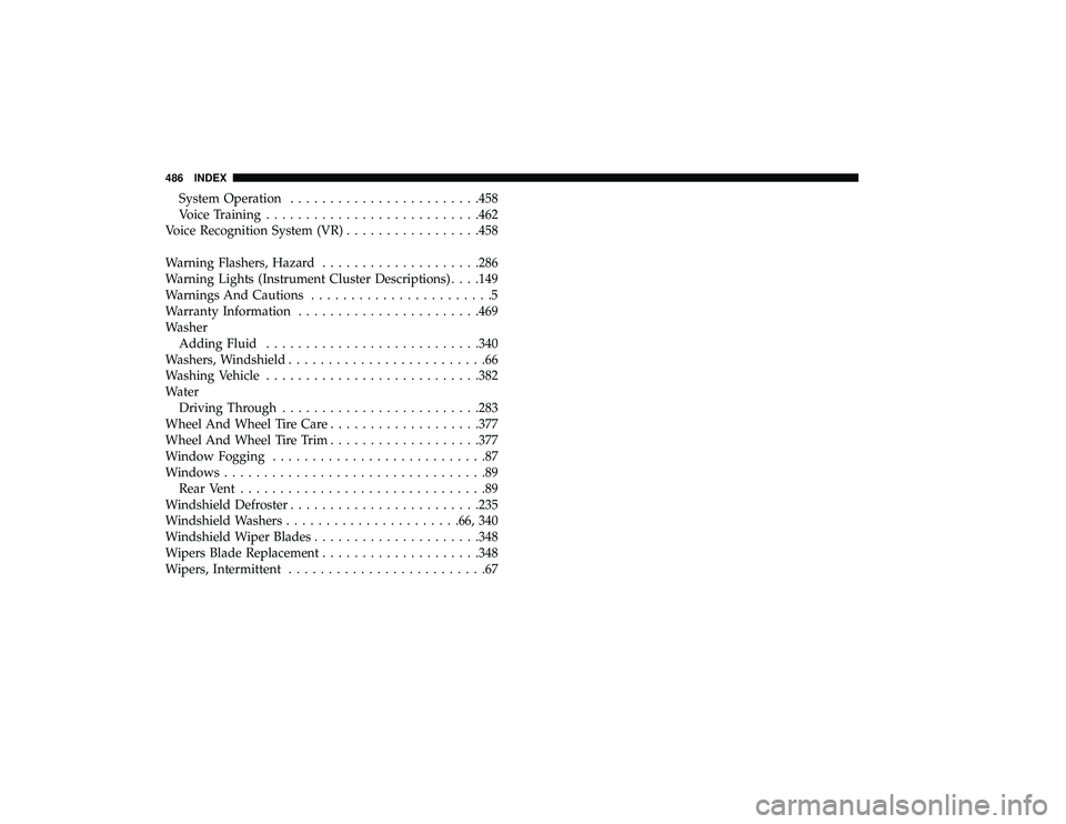 DODGE GRAND CARAVAN 2019 Owners Manual System Operation....................... .458
Voice Training .......................... .462
Voice Recognition System (VR) .................458
Warning Flashers, Hazard ....................286
Warning DODGE GRAND CARAVAN 2019 Owners Manual System Operation....................... .458
Voice Training .......................... .462
Voice Recognition System (VR) .................458
Warning Flashers, Hazard ....................286
Warning