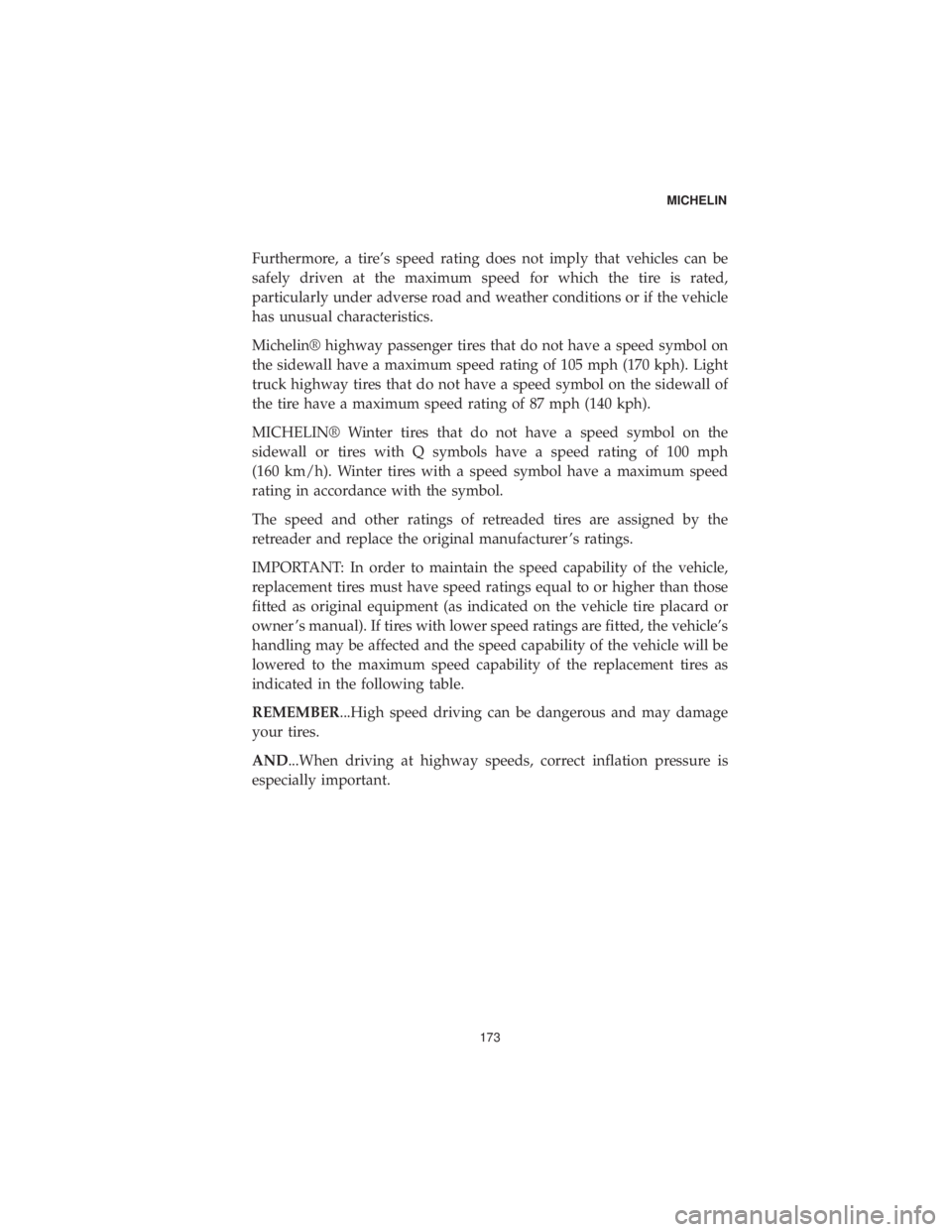 DODGE GRAND CARAVAN 2019 Vehicle Warranty Furthermore, a tire’s speed rating does not imply that vehicles can be
safely driven at the maximum speed for which the tire is rated,
particularly under adverse road and weather conditions or if th DODGE GRAND CARAVAN 2019 Vehicle Warranty Furthermore, a tire’s speed rating does not imply that vehicles can be
safely driven at the maximum speed for which the tire is rated,
particularly under adverse road and weather conditions or if th