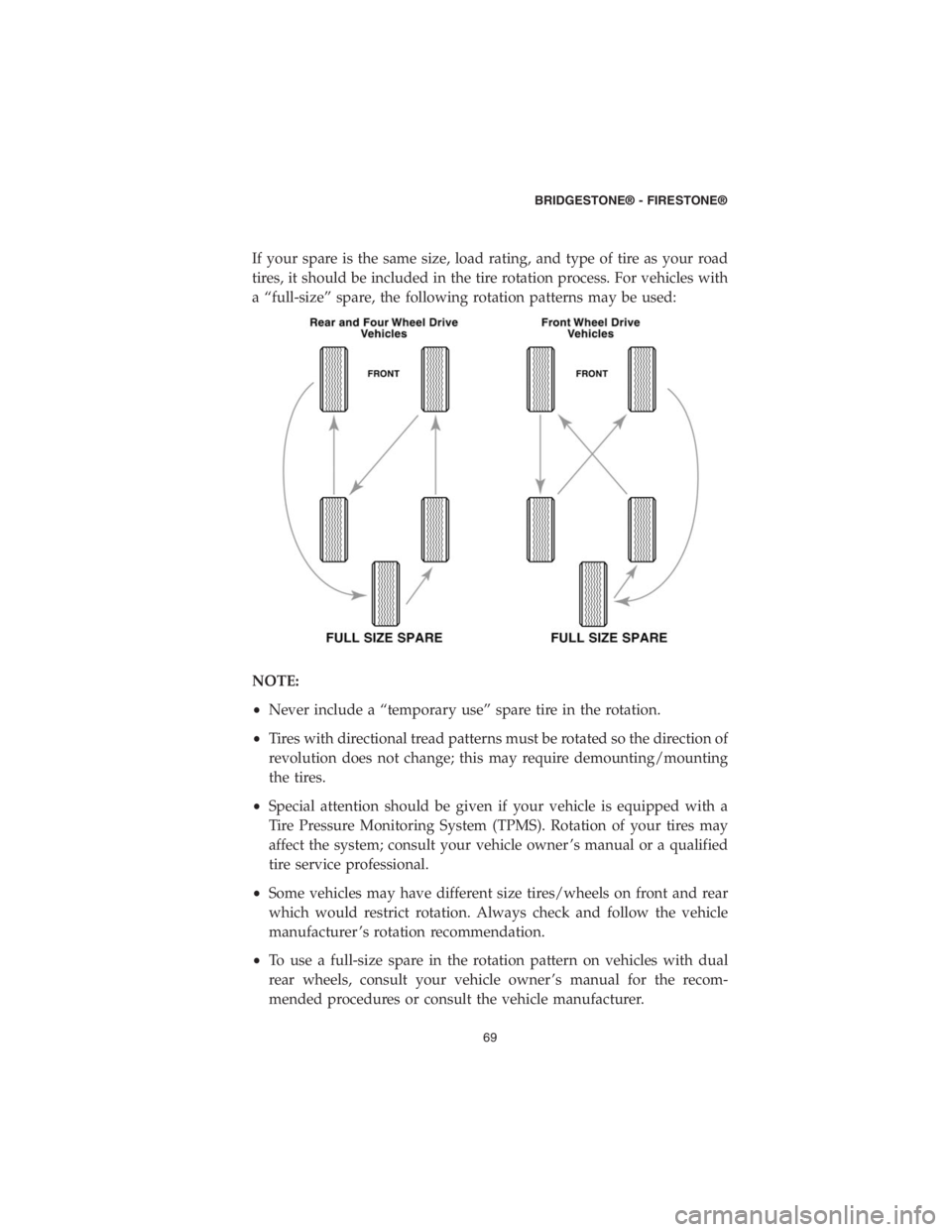 DODGE CHALLENGER 2018  Vehicle Warranty If your spare is the same size, load rating, and type of tire as your road
tires, it should be included in the tire rotation process. For vehicles with
a “full-size” spare, the following rotation 