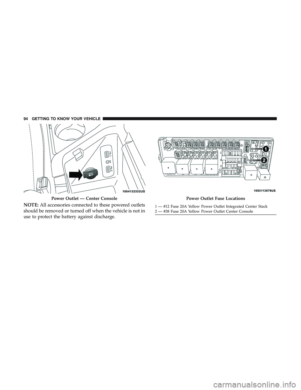 DODGE CHALLENGER SRT 2018  Owners Manual NOTE:All accessories connected to these powered outlets
should be removed or turned off when the vehicle is not in
use to protect the battery against discharge.
Power Outlet — Center ConsolePower Ou DODGE CHALLENGER SRT 2018  Owners Manual NOTE:All accessories connected to these powered outlets
should be removed or turned off when the vehicle is not in
use to protect the battery against discharge.
Power Outlet — Center ConsolePower Ou