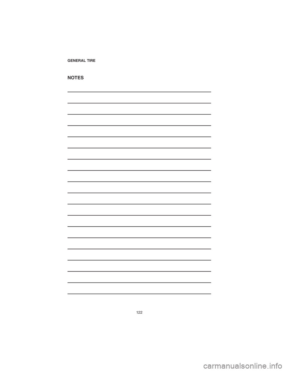DODGE CHALLENGER SRT 2018  Vehicle Warranty NOTES
GENERAL TIRE
122 