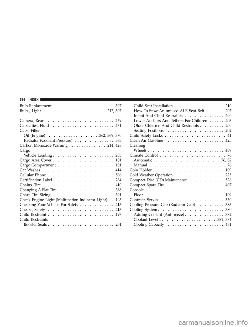 DODGE CHARGER 2018 Owners Manual Bulb Replacement..........................307
Bulbs, Light .......................... .217, 307
Camera, Rear ............................ .279
Capacities, Fluid .......................... .431
Caps, F DODGE CHARGER 2018 Owners Manual Bulb Replacement..........................307
Bulbs, Light .......................... .217, 307
Camera, Rear ............................ .279
Capacities, Fluid .......................... .431
Caps, F