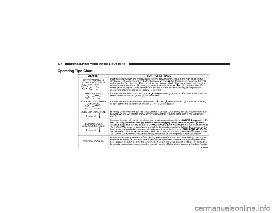 DODGE RAM 2500 DIESEL 2009 4.G Owners Manual Operating Tips Chart246 UNDERSTANDING YOUR INSTRUMENT PANEL 