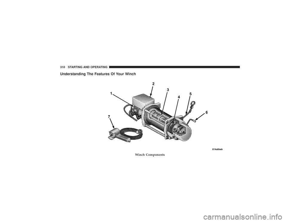 DODGE RAM 2500 DIESEL 2009 4.G Owners Manual Understanding The Features Of Your Winch
Winch Components
310 STARTING AND OPERATING 