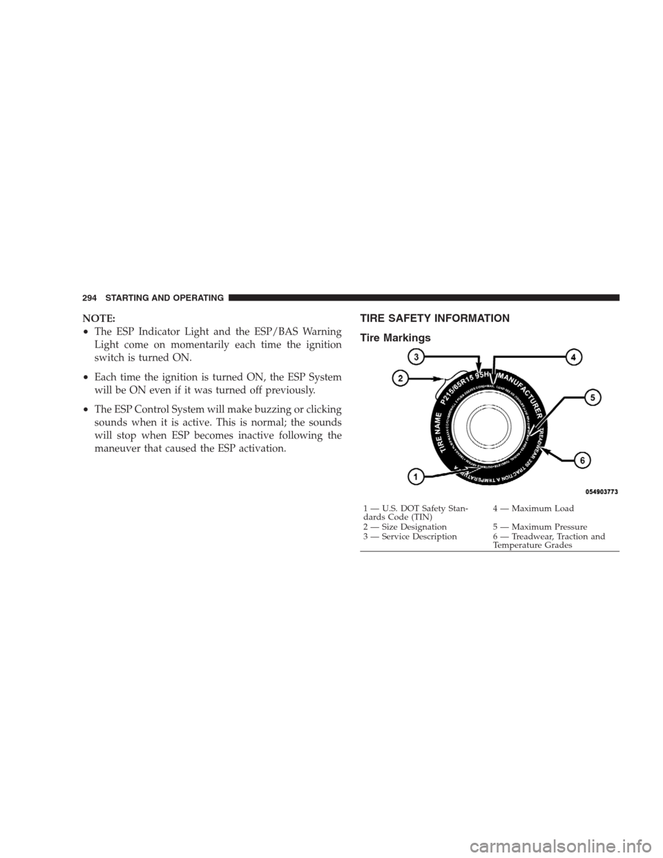 DODGE AVENGER 2009 2.G Owners Manual NOTE:
•The ESP Indicator Light and the ESP/BAS Warning
Light come on momentarily each time the ignition
switch is turned ON.
•Each time the ignition is turned ON, the ESP System
will be ON even if