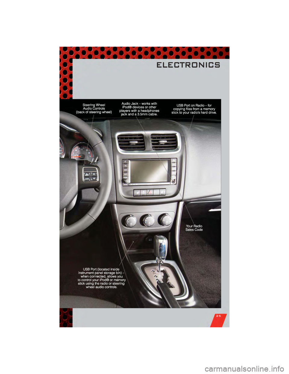 DODGE AVENGER 2011 2.G Owners Manual ELECTRONICS
25 DODGE AVENGER 2011 2.G Owners Manual ELECTRONICS
25