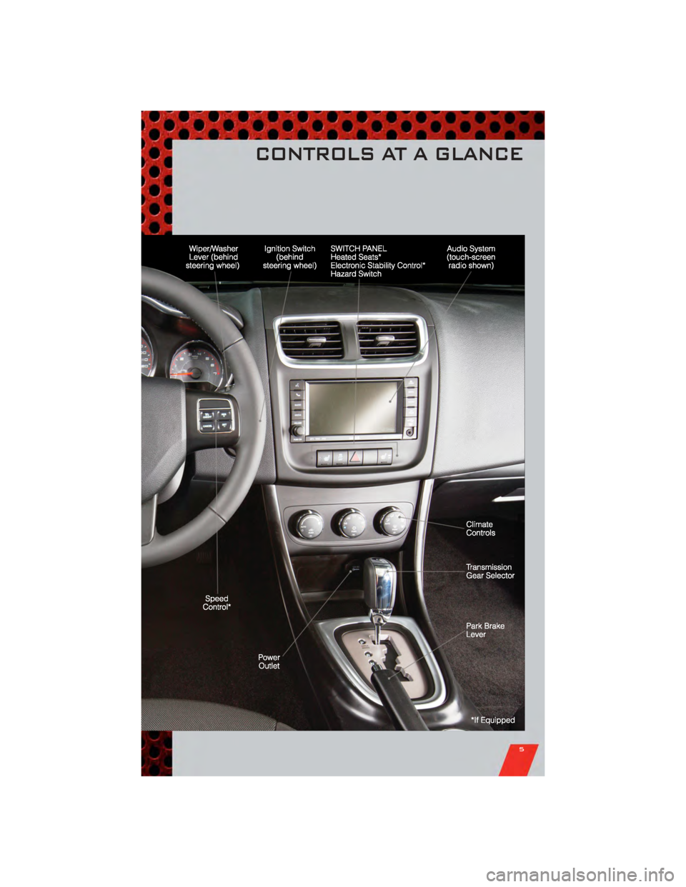 DODGE AVENGER 2011 2.G User Guide CONTROLS AT A GLANCE
5 DODGE AVENGER 2011 2.G User Guide CONTROLS AT A GLANCE
5