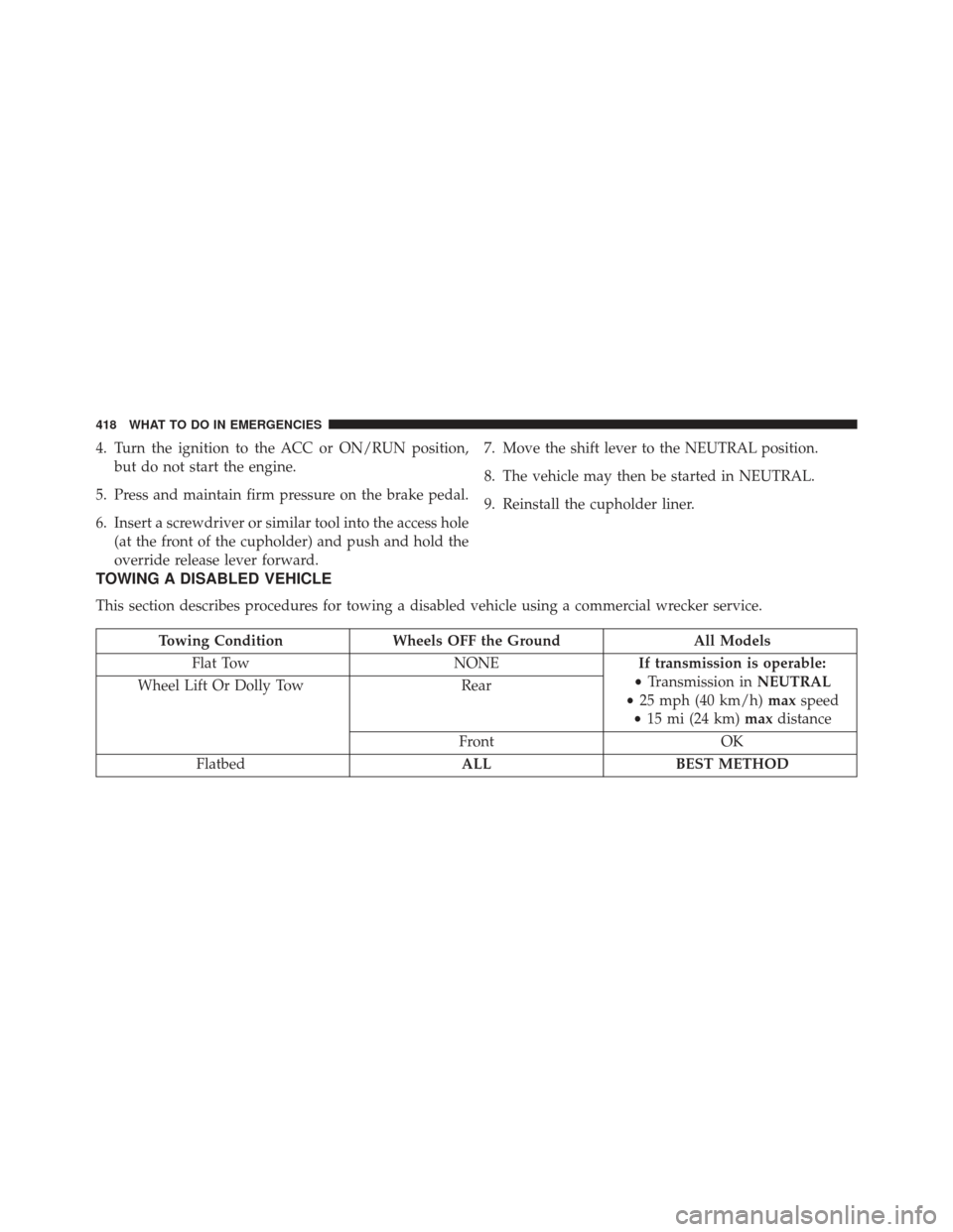 DODGE AVENGER 2014 2.G Owners Manual 4. Turn the ignition to the ACC or ON/RUN position,but do not start the engine.
5. Press and maintain firm pressure on the brake pedal.
6. Insert a screwdriver or similar tool into the access hole (at DODGE AVENGER 2014 2.G Owners Manual 4. Turn the ignition to the ACC or ON/RUN position,but do not start the engine.
5. Press and maintain firm pressure on the brake pedal.
6. Insert a screwdriver or similar tool into the access hole (at