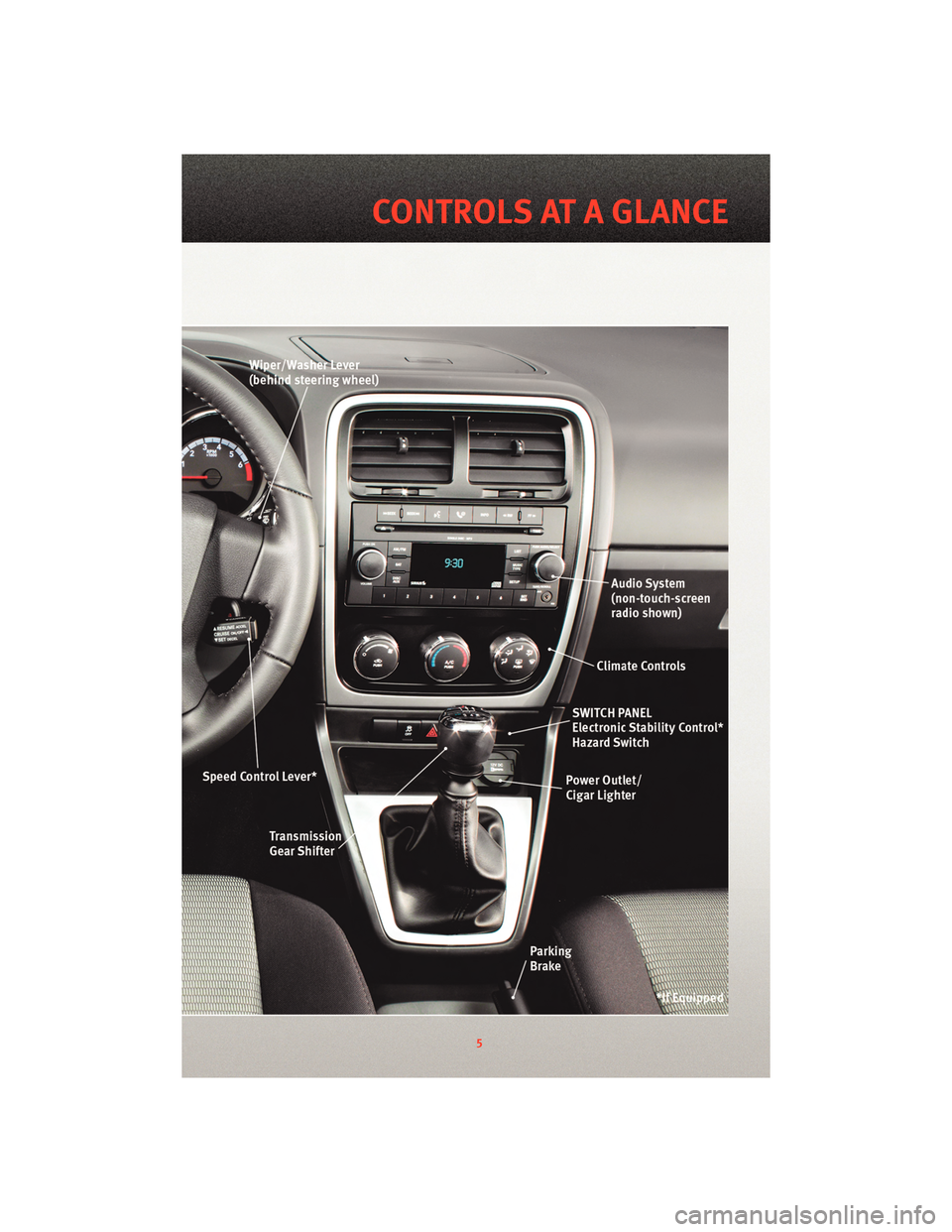DODGE CALIBER 2010 1.G User Guide 5
CONTROLS AT A GLANCE 