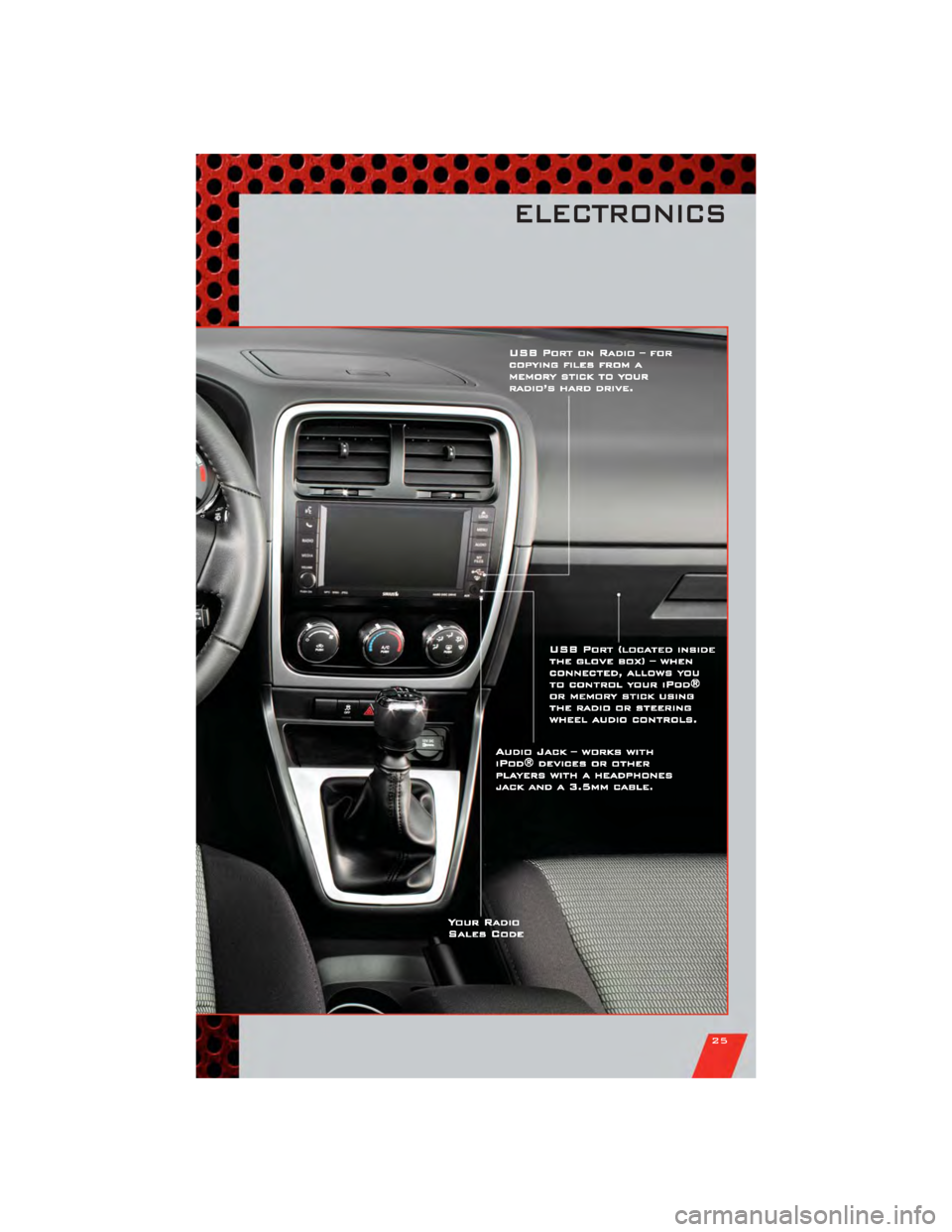 DODGE CALIBER 2011 1.G Owners Manual ELECTRONICS
25 DODGE CALIBER 2011 1.G Owners Manual ELECTRONICS
25