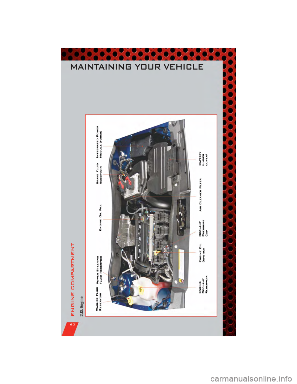 DODGE CALIBER 2011 1.G Repair Manual ENGINE COMPARTMENT2.0L Engine
MAINTAINING YOUR VEHICLE
60 DODGE CALIBER 2011 1.G Repair Manual ENGINE COMPARTMENT2.0L Engine
MAINTAINING YOUR VEHICLE
60