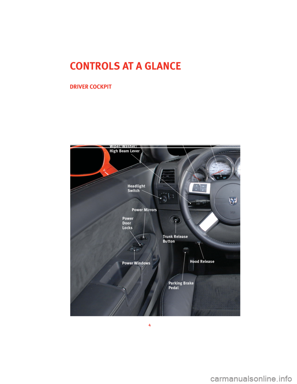 DODGE CHALLENGER 2010 3.G User Guide DRIVER COCKPIT
4
CONTROLS AT A GLANCE 