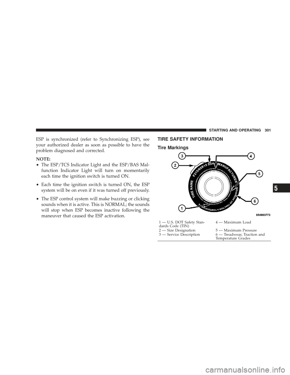 DODGE CHARGER 2009 6.G Owners Manual ESP is synchronized (refer to Synchronizing ESP), see
your authorized dealer as soon as possible to have the
problem diagnosed and corrected.
NOTE:
•The ESP/TCS Indicator Light and the ESP/BAS Mal-
