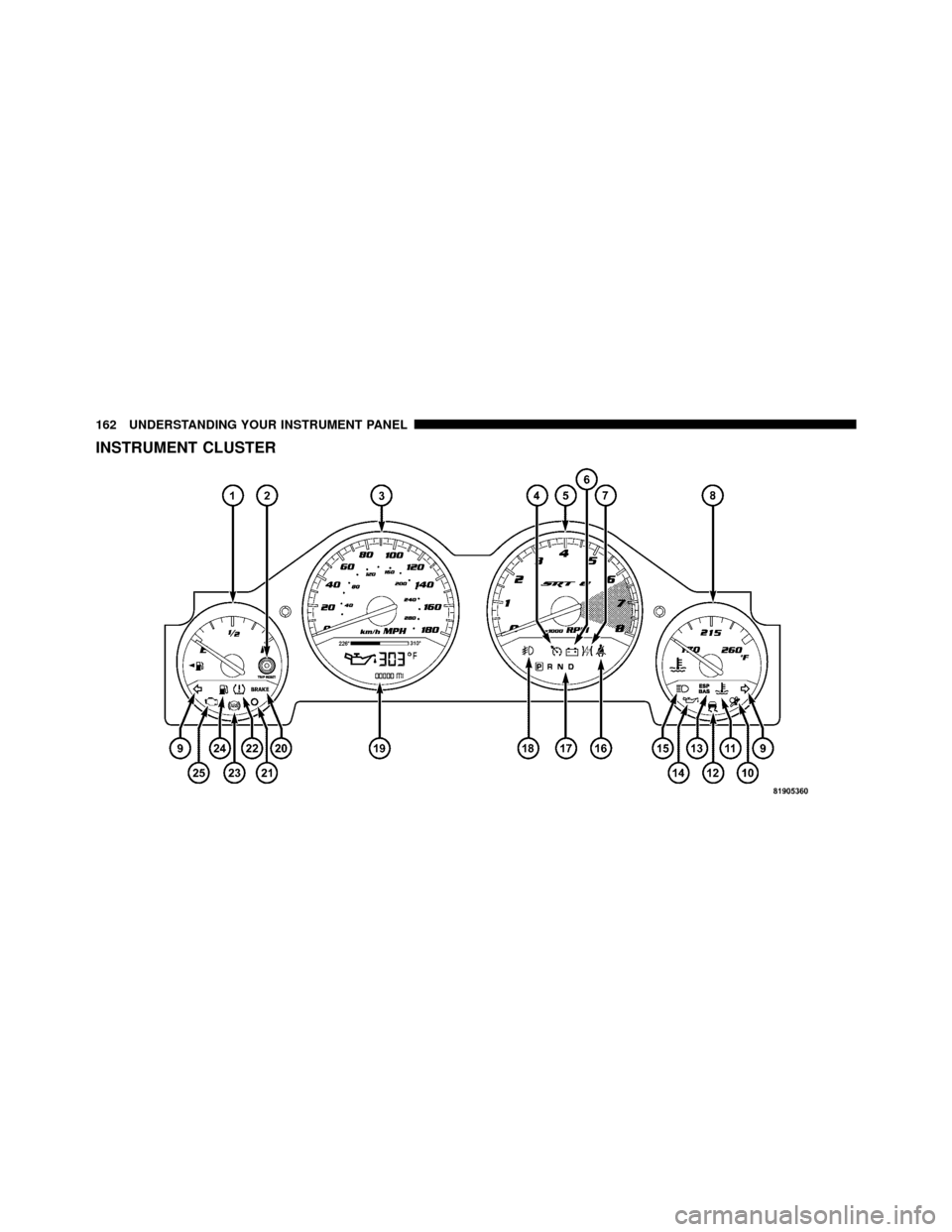DODGE CHARGER SRT 2010 7.G Owners Manual INSTRUMENT CLUSTER
162 UNDERSTANDING YOUR INSTRUMENT PANEL 