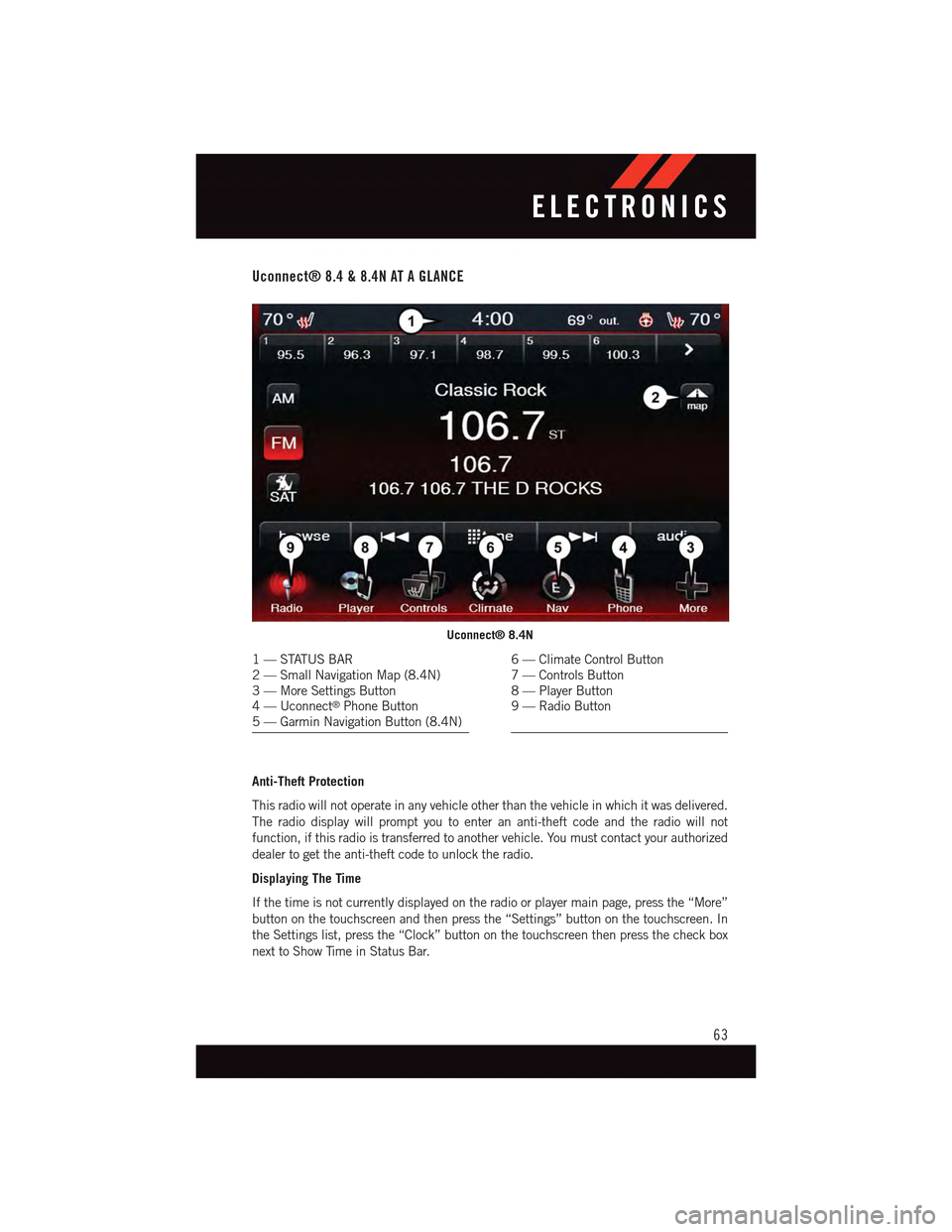 DODGE DART 2015 PF / 1.G User Guide Uconnect® 8.4 & 8.4N AT A GLANCE
Anti-Theft Protection
This radio will not operate in any vehicle other than the vehicle in which it was delivered.
The radio display will prompt you to enter an anti- DODGE DART 2015 PF / 1.G User Guide Uconnect® 8.4 & 8.4N AT A GLANCE
Anti-Theft Protection
This radio will not operate in any vehicle other than the vehicle in which it was delivered.
The radio display will prompt you to enter an anti-