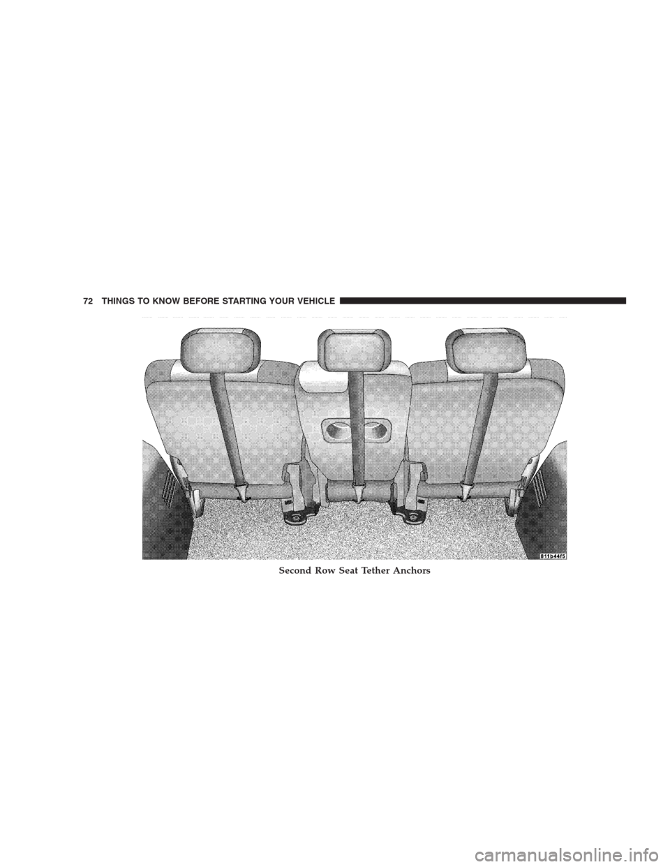 DODGE DURANGO 2006 2.G Manual PDF Second Row Seat Tether Anchors
72 THINGS TO KNOW BEFORE STARTING YOUR VEHICLE 