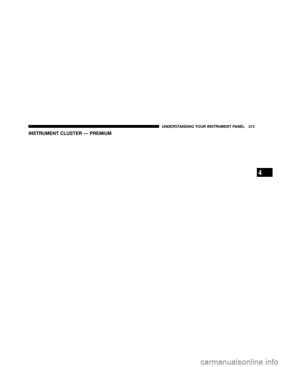 DODGE GRAND CARAVAN 2014 5.G Owners Manual INSTRUMENT CLUSTER — PREMIUM
4
UNDERSTANDING YOUR INSTRUMENT PANEL 313 