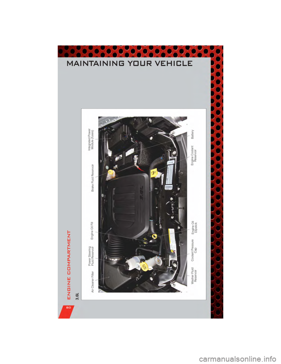 DODGE GRAND CARAVAN 2011 5.G Manual Online ENGINE COMPARTMENT3.6L
MAINTAINING YOUR VEHICLE
80 DODGE GRAND CARAVAN 2011 5.G Manual Online ENGINE COMPARTMENT3.6L
MAINTAINING YOUR VEHICLE
80