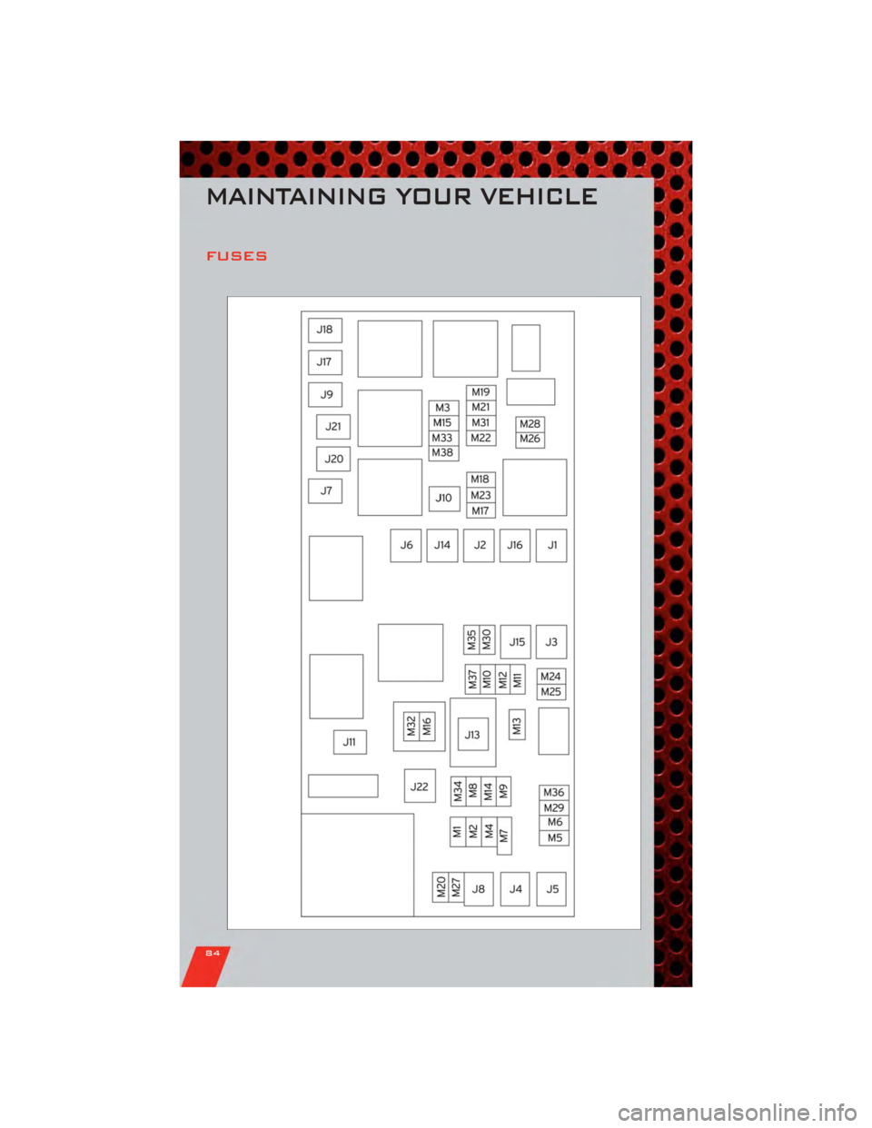 DODGE GRAND CARAVAN 2011 5.G Manual Online FUSES
MAINTAINING YOUR VEHICLE
84 DODGE GRAND CARAVAN 2011 5.G Manual Online FUSES
MAINTAINING YOUR VEHICLE
84
