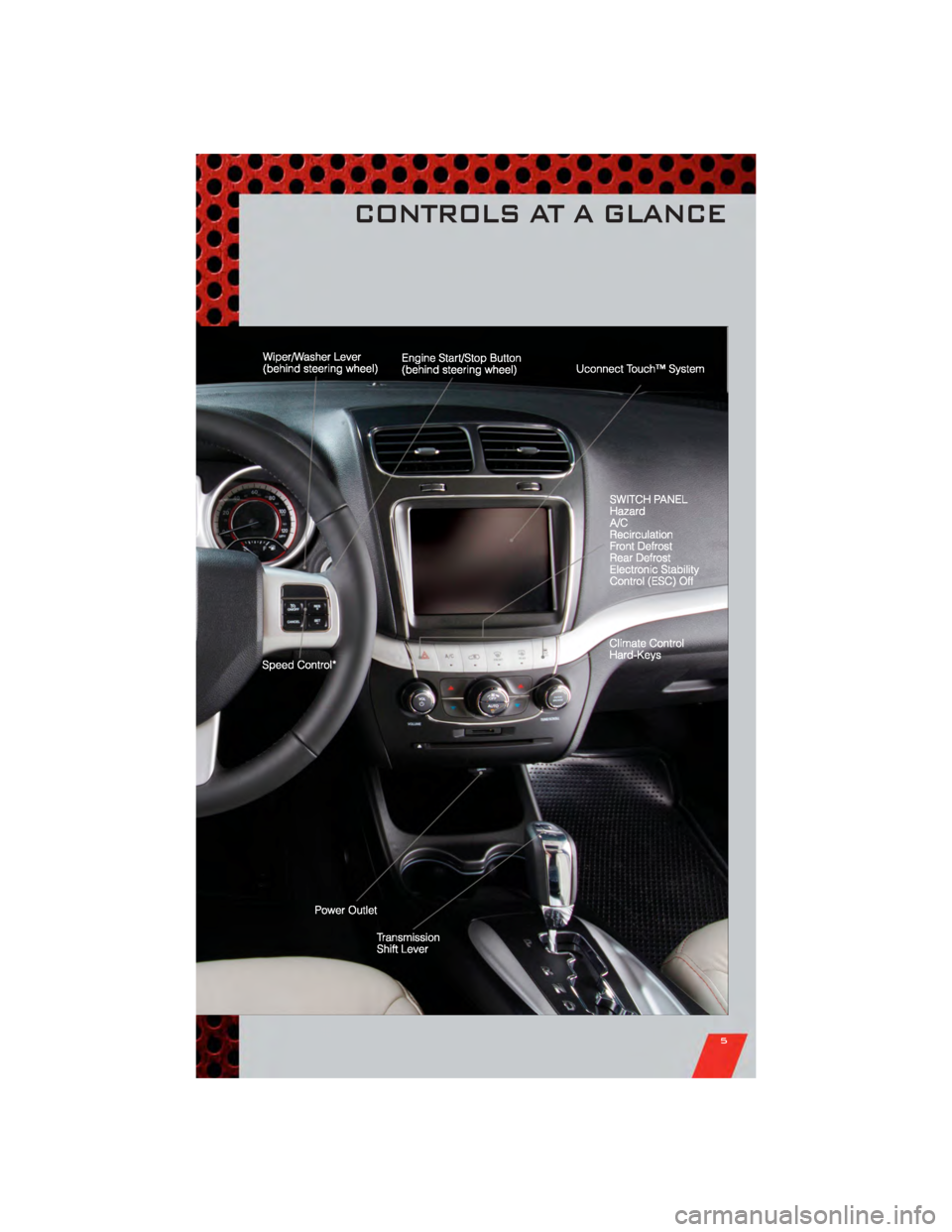 DODGE JOURNEY 2011 1.G User Guide CONTROLS AT A GLANCE
5 