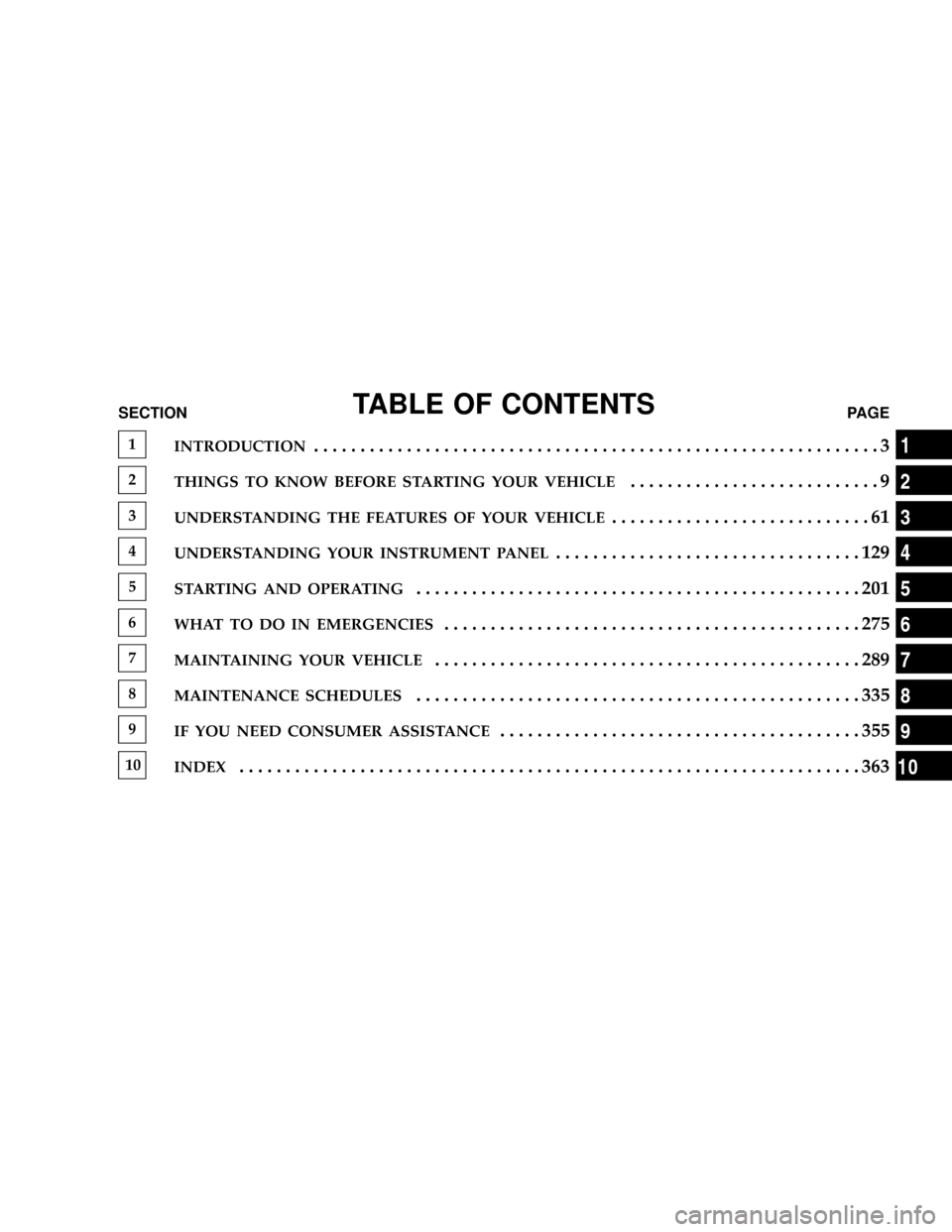 DODGE MAGNUM SRT 2007 1.G Owners Manual TABLE OF CONTENTSSECTIONPAGE
1
INTRODUCTION.............................................................3
2
THINGS TO KNOW BEFORE STARTING YOUR VEHICLE...........................9
3
UNDERSTANDING THE 