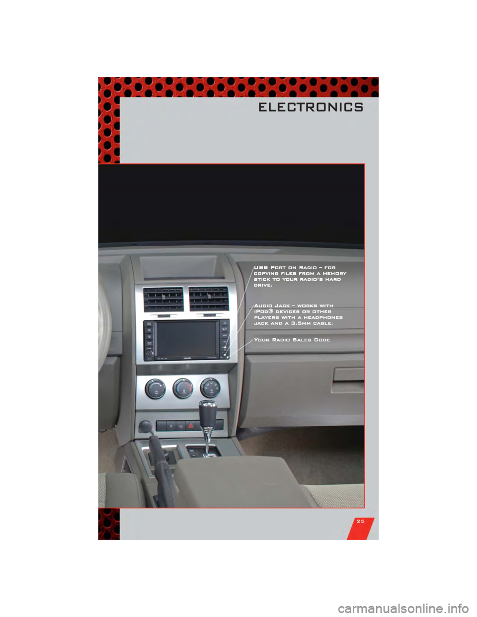 DODGE NITRO 2011 1.G Owners Manual ELECTRONICS
25 DODGE NITRO 2011 1.G Owners Manual ELECTRONICS
25