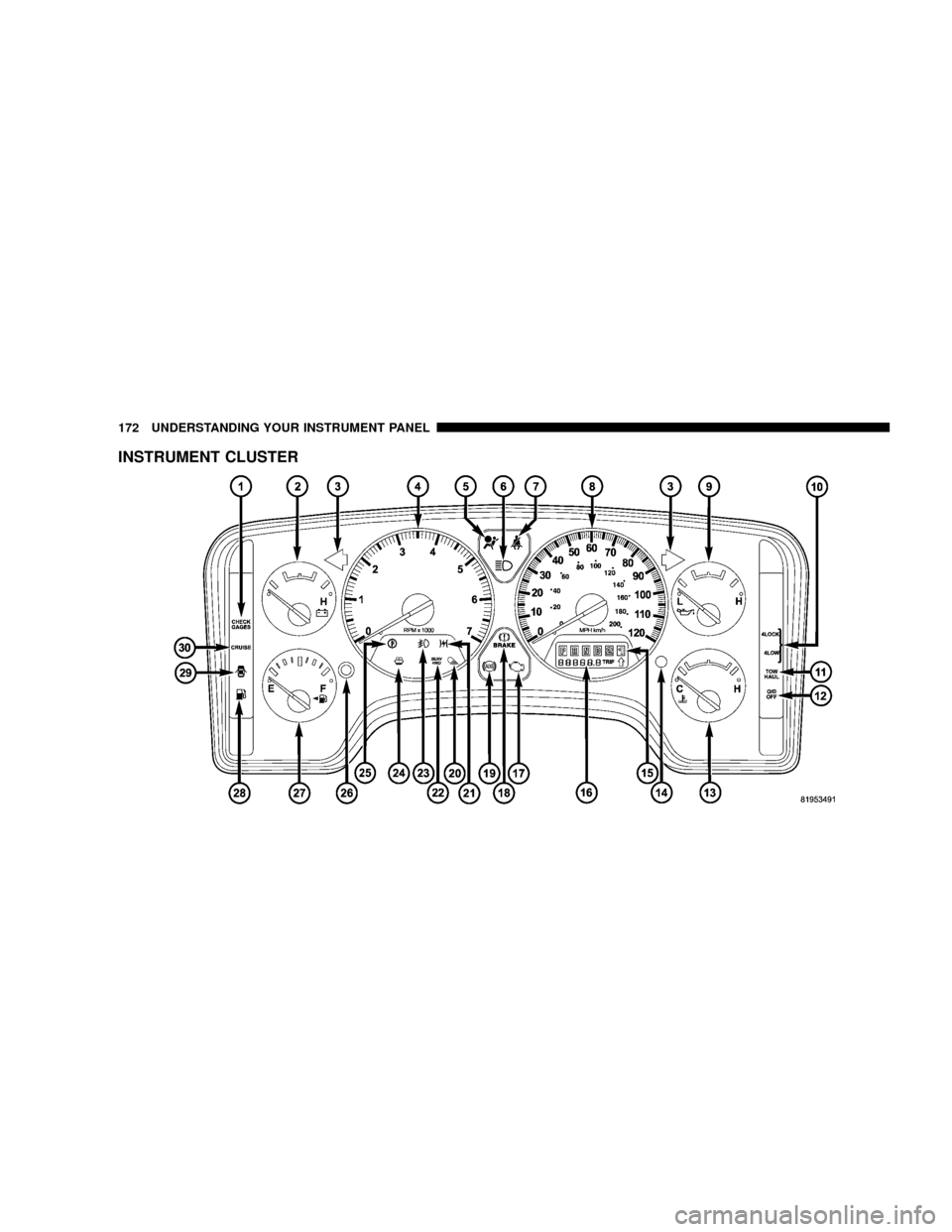 DODGE POWER WAGON 2007 2.G Owners Manual INSTRUMENT CLUSTER
172 UNDERSTANDING YOUR INSTRUMENT PANEL 