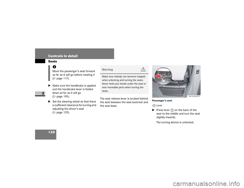 DODGE SPRINTER 2009 2.G Owners Manual 120 Controls in detailSeats
3
�0�D�N�H��V�X�U�H��W�K�H��K�D�Q�G �E�U�D�N�H��L�V��D�S�S�O�L�H�G�
�D�Q�G��W�K�H��K�D�Q�G�E�U�D�N�H��O�H�Y�H�U��L�V��I�R�O�G�H�G�
�G�R�Z�Q��D�V��I�D�U��D�V