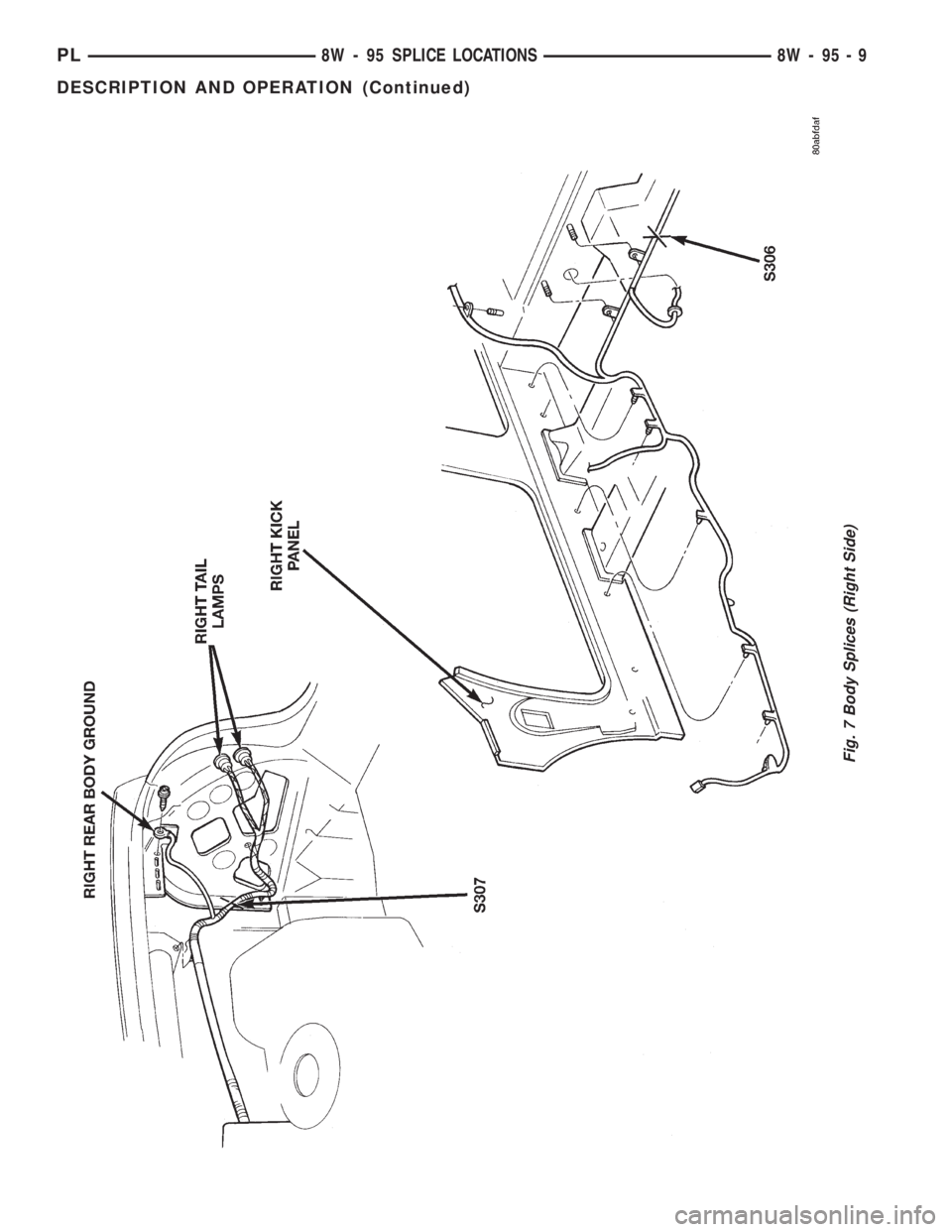 DODGE NEON 1999 Service Repair Manual Fig. 7 Body Splices (Right Side)
PL8W - 95 SPLICE LOCATIONS 8W - 95 - 9
DESCRIPTION AND OPERATION (Continued) DODGE NEON 1999 Service Repair Manual Fig. 7 Body Splices (Right Side)
PL8W - 95 SPLICE LOCATIONS 8W - 95 - 9
DESCRIPTION AND OPERATION (Continued)