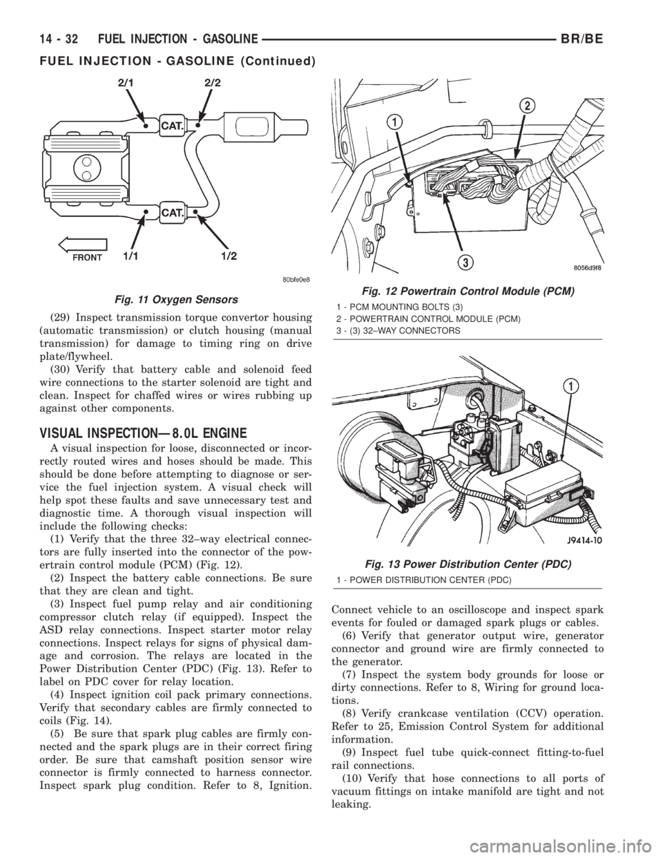 DODGE RAM 2002 Service Repair Manual (29) Inspect transmission torque convertor housing
(automatic transmission) or clutch housing (manual
transmission) for damage to timing ring on drive
plate/flywheel.
(30) Verify that battery cable an DODGE RAM 2002 Service Repair Manual (29) Inspect transmission torque convertor housing
(automatic transmission) or clutch housing (manual
transmission) for damage to timing ring on drive
plate/flywheel.
(30) Verify that battery cable an